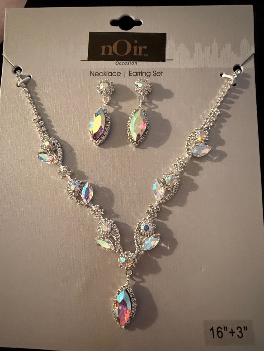 NET nOir Women’s 16” Necklace & 3” Earrings Silver Iridescent